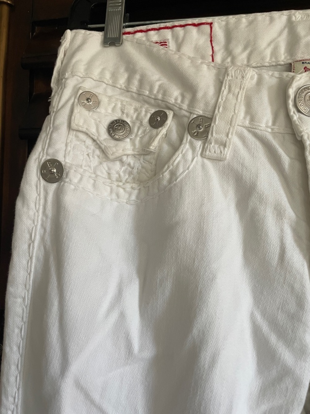 True Religion Ricky White Jeans 31 Silver Buttons 32 Inseam - Picture 3 of 12